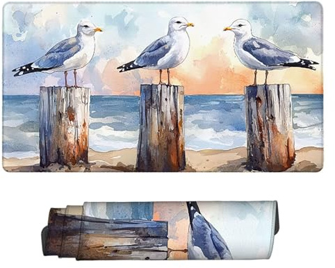 Mouse Mat | Large Gaming Mouse Pad 700 x 300 x 3mm | XXL Gaming Mousepad | Desk Mat | Waterproof | Rubber Base for Stable Grip on Smooth Surfaces | Keyboard Mats Seagulls On The Waves w-313