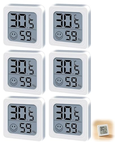 Bettinay Digital Room Thermometer, 6 Pcs Mini High Accuracy Indoor Humidity Meter, Digital Lcd Display Hygrometer for Office, Garden, Home, Greenhouse
