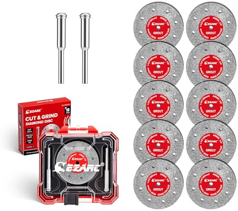 EZARC 38 mm skärskivor-set, 10 delar, kapskivor för rotationsverktyg, med förvaringslåda och 2 taggar, för marmor, glas, porslin och mer
