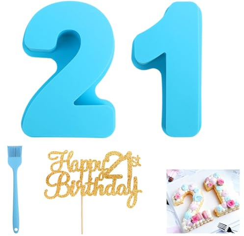 Poeruse Number Cake Molds, Silicone 3D Number Cake Moulds, 5inch Number Cake Tin, for 18th Birthday Wedding Anniversary (21st)