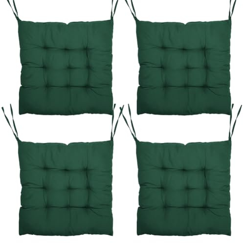 Tutamaz set med 4 stolkuddar på 40 x 40 cm, sittdyna med band, kudde för trädgårdsstolar, sittdyna/stolkudde för inomhus och utomhus, stolunderlägg för matsal, vardagsrum, studierum (grön)