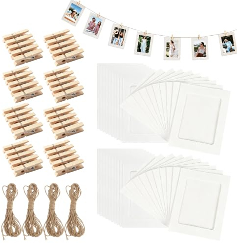 FEITONGFX 40 Stück Fotogirlande Mit Klammern & Fotoleine – 10x15 Cm Fotorahmen Aus Pappe, DIY Papier Bilderrahmen – Für Geburtstag, Hochzeit & Party