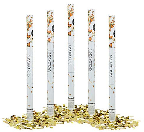 Relaxdays 5 x Party Popper 80 cm im Konfettikanonen Set, Konfetti Bombe für Hochzeit und Geburtstag, Konfetti Shooter 6-8 m Effekthöhe, Gold metallic