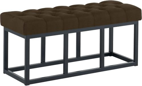 CLP Panca da Ingresso Amun in Tessuto, Panca Imbottita con Struttura in Metallo Nero Verniciato a Polvere, per Camera da Letto Colore Marrone Dimensione 100 cm