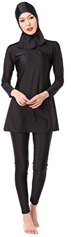 CaptainSwim Frauen Muslimischen Badeanzug Vollabdeckung Modest Badebekleidung islamischen Hijab Burkini Badeanzug (DE/NL/SE/PL, Alphanumerisch, 3XL, Regular, Regular, Schlanke Mädels, Schwarz)