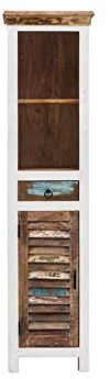 Woodkings® Hochschrank Perth weiß, recyceltes Massivholz bunt antik, Regal Bücherregal Wohnmöbel Vintage, Design Badschrank Badmöbel Holzmöbel