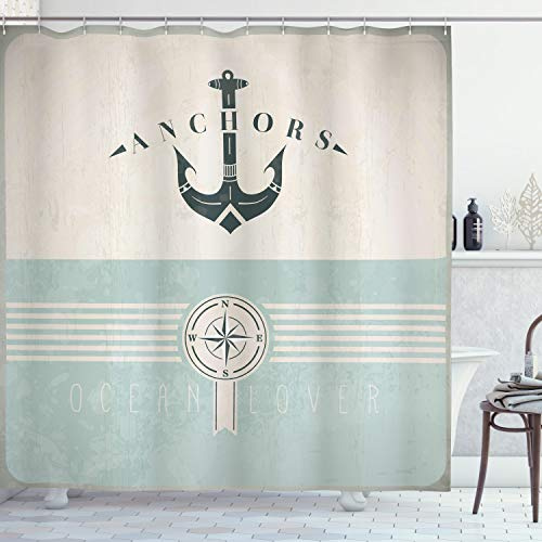 ABAKUHAUS Nautisch Duschvorhang, Vintage Marine Anker, mit 12 Ringe Set Stielvoll Modern, 175x200 cm, Seafoam Beige Reseda Grün