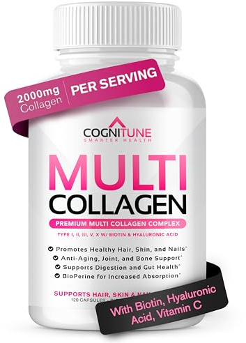 CogniTune Multi Collagen Peptides for Women, 5 Types, 2000 mg, 120 Capsules