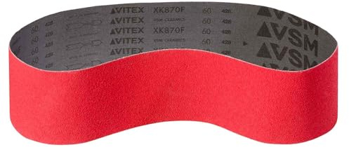 VSM Schleifband XK870F – 75 x 2000 mm – Körnung P120 – 3 Stück – aggressives Keramikkorn für Metall Edelstahl – hochflexible Gewebeunterlage für Konturenschliff – Profi-Schleifbänder für Bandschleifer