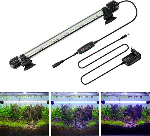 BELLALICHT Illuminazione LED per Acquari, Lampada per Acquario [Luce Bianco Blu] con Timer, 10 Livelli di Luminosità Dimmabili, IP67 Impermeabile per Serbatoio di Pesci e Piante, L-29