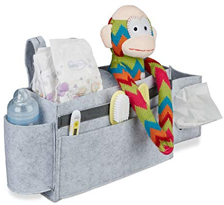 Relaxdays Tasca Portaoggetti da Letto, 8 Scomparti per Accessori Bambini & Anziani, Organizer da Appendere,Grigio Chiaro