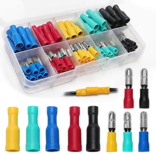 YIXISI 100 Stücke Kabelschuhe, Bullet Butt Connectors, Männlich und Weiblich Isolierte Quetschverbinder, Bullet Butt Wire Crimpverbinder Terminals Sortiment Kit (16-14 AWG)