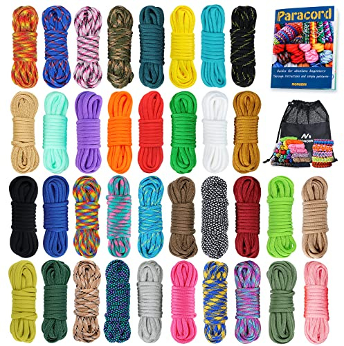 MONOBIN 36 Colors 10ft Paracord 550 Combo kit, Paracord Bracelets Making kit - Multifunction Paracord Rope with Instruction for Making Lanyard, Dog Collar, Idea for Gift (36 Colors A)