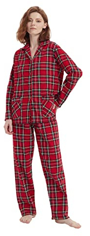 Amaxer Pigiama Donna Cotone Lungo 100% in Flanella Pigiama Invernale Manica Lunga Indumenti da Notte Tuta da Notte e Pantaloni