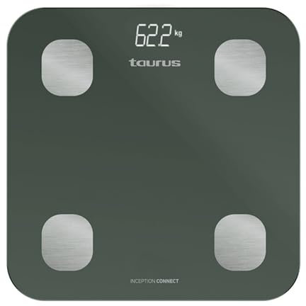 Taurus Inception Connect - Bilancia pesapersone impedenziometrica, bluetooth, app Taurus Connect, misurazioni multiple:% grasso corporeo,% massa muscolare,% massa ossea, memoria 14 utenti
