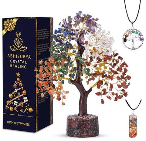 Abhisubya Seven Chakra Crystal Tree - Crystal Gifts - Chakra Tree - Gemstone Tree - Crystal Tree of Life - Bonsai Tree - Birthday Gift for Women - House Warming Gifts New Home - Feng Shui - Money Tree