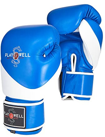 Playwell Gamma Premium: Pro K1 Series - Guanti in pelle Muay Thai Boxing Sparring - Coppia (453,6 g)