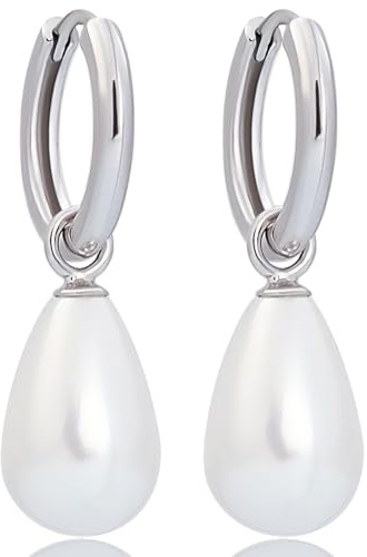 Creolen mit Charm Anhänger 925 Silber Ohrringe Perlenohrringe Weiß NOBEL SCHMUCK
