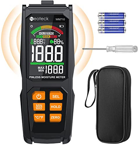 Neoteck Pro Pinless Moisture Meter ±4% High Accuracy | 20mm Depth Detection, VA Color Screen & Alarm for Wood, Concrete, Drywall | No Damage Scanning