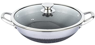 Wok Topf 32cm Edelstahl Wabenstruktur Ø32cm Induktion Anti Haft Kratzfest
