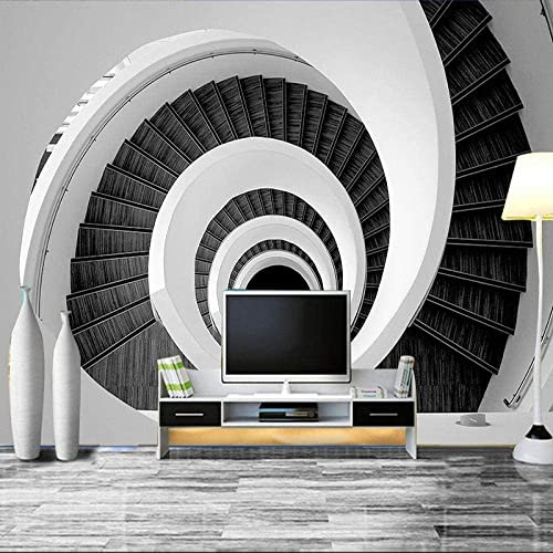 3D Escalier Tourbillon Noir Et Blanc Papiers Peints Grands Autocollants , Papiers Peints Amovibles | Papier Peint Autocollant 3D Pour Chambre D'Enfant, Salle À Mange 300 (largeur) x 210 (hauteur) cm