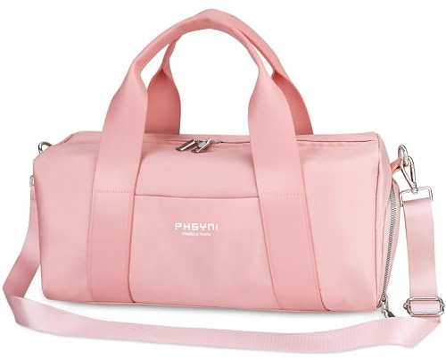 Borsone Palestra Donna & Bambini,Borsa Sportivo con Porta Scarpe e Tasca Umida da Viaggio, Sport, Fitness, Piscina(Rosa,40x19x20 cm,15L)