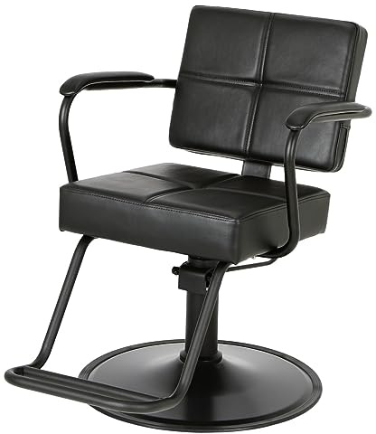 Buy-Rite Atlas Styling Chair for Professional Salons and Barbershops, Extra-Wide Seat, Black Metal Frame, Premium Black Vinyl with Detailed Stitching, Open Back Design, Hydraulic Base, NIN-5516