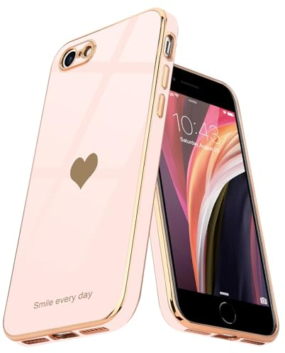 Teageo Hülle für iPhone 7/8/SE2020/2022 Frau Herzmuster, LichtRosa | Mädchen Stilvoll Galvanisierte Schutzhülle Weich TPU Phone Case