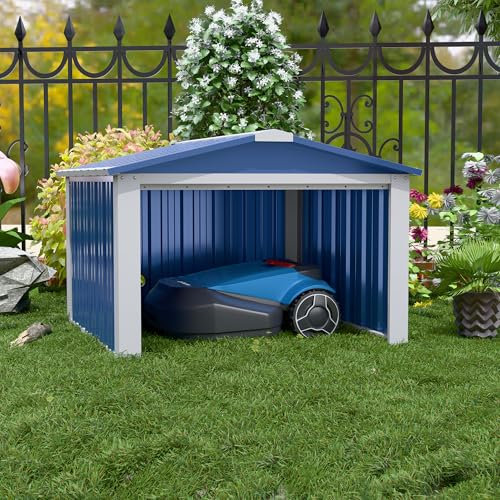 SUPEER Garage en Métal pour Robot Tondeuse avec Toit à Pignon, H 62 cm x L 90,5 cm x P 88,8 cm, Abri de Jardin pour Tondeuses à Gazon, Auvent pour Broyeur, Chambre pour Animaux