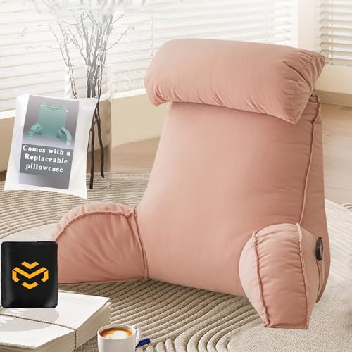 Bücherkissen Für Bett,Lesekissen mit Armlehnen,Rückenkissen für Sofa,Bücherkissen für das Wohnzimmer,Schlafzimmer,Ideal als Rückenstütze Beim Lesen oder für Videospiele 75*40*58CM(With headrest)