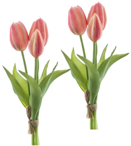 Frühlingshafte Kunstblumen im Set Tulpen real Touch Vasen Deko Osterdeko - Künstliche rosa Tulpen als Deko für Ostern, Hochzeit, Frühling - Kunstblumenstrauß 25 cm wie echt für Tischdeko innen