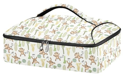 Contenitore per casseruola con cactus e scimmia, per cibi caldi o freddi, borsa termica per casseruole con coperchio, per viaggi, feste, picnic, Cactus e Scimmia, Taglia unica, moderno