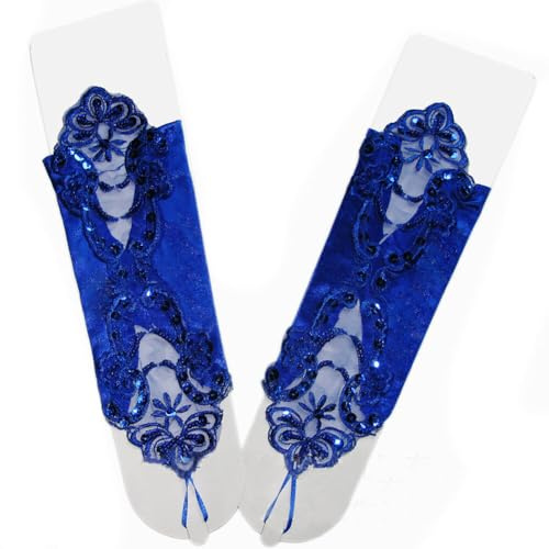 Asudaro Pailletten Spitze Satin Handschuhe Fingerlose Strass Brauthandschuhe Bestickte Handschuhe Abendhandschuhe Spitze Hochzeit Fingerring Prinzessin Handschuhe Prom Maskerade Tee Party
