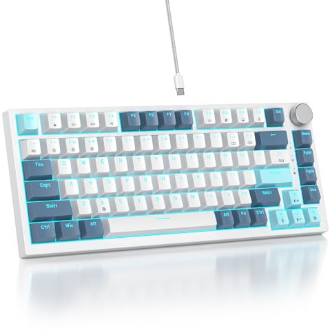 Mosptnspg TKL Clavier mécanique filaire 75 %, rétroéclairage RVB, 82 touches, commutateur linéaire rouge, commutateur linéaire personnalisé avec bouton de volume et touches PBT (82 Shoko)