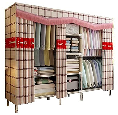 BOKNI Offener Kleiderschrank, supergroßer Kleiderschrank für Schlafzimmer, einfacher Vorhang mit Quasten (Größe: 180 x 203 x 45 cm, Farbe: A)
