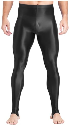 Sywiyi Herren Leggings Lange Sport Leggins Skinny Tights Laufhose Sporthose Hohe Taille Stretch Glänzend Hose Gym Training Outfit