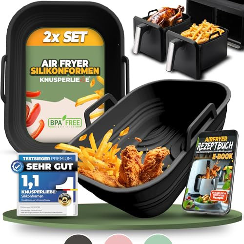 KNUSPERLIEBE® 2x Set Zubehör für Ninja Foodi Max Dual Zone Silikonform, Faltbar für Dual Zone Airfryer, Heißluftfritteuse, BPA-FREI | AF400EU AF300EU AF400EUCP | Silikoneinsatz Air Fryer Accessories