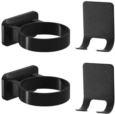 Soporte para secador de pelo de 2 piezas con soporte para maquinilla de afeitar de 2 piezas, soporte autoadhesivo para secador de pelo para montaje en pared, no requiere taladrar, adecuado para baño,