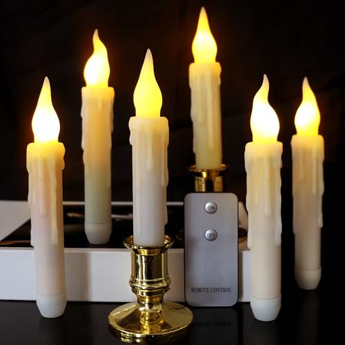 LACGO 6 PCS LED Floating Candles with Remote, 18cm Taper Flameless Battery Operated Window Candles for Christmas Wedding Churches Birthday Party Decorations, Warm White