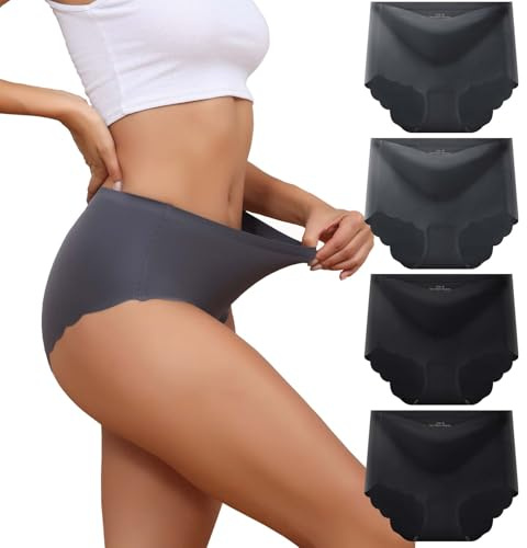 Dumwis Slip Donna Senza Cuciture,Mutande Donna Vita Alta,Microfibra Culotte Donna Invisibili,Morbide Intimo Sexy Donna,Elasticizzate Comode Mutandine Donna Briefs Pacco da 4(S-3XL)