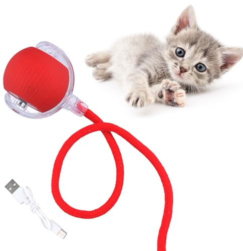 Shengxi Pelota Interactiva para Gatos y Perros con Luz LED Recargable por USB - Juguete Inteligente de Rotación Automática (Cuerda)