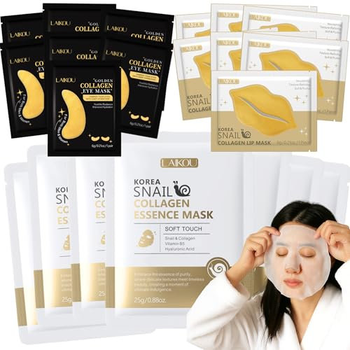 LAIKOU Masken Beauty Set, 21 Stück Gesichtspflege Set mit Gesichtsmaske, Lippenmaske, Augenmasken, Gesichtsmasken Set Teenager Mädchen, für Jeden Hauttyp Feuchtigkeit Nährend (Snail)