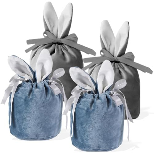 4 Ostersäckchen zum Füllen, Ostersäckchen Stoff, Samtsäckchen mit Öhrchen, Ostergeschenktüten, Füllsäckchen, Geschenktüten, Osterkörbchen, Ostertüten für Kinder Süßigkeiten Geschenke Partyzubehör