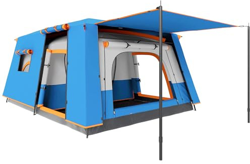 Outsunny Tienda de Campaña Familiar para 4-6 Personas Tienda de Camping Tipo Túnel con 2 Habitaciones Porche Impermeable 3000 mm Anti-UV para Pescar Senderismo Azul Claro