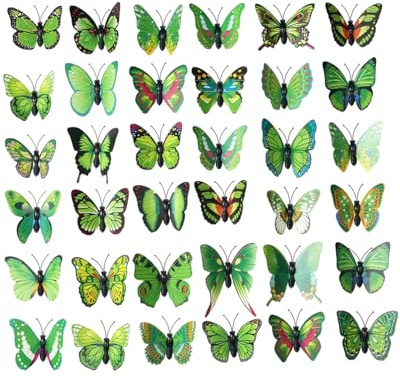 20 pcs Schmetterlinge deko,Bunte Schmetterlinge Deko mit Sicherheitsnadeln,PVC Schmetterling Brosche,3d schmetterling aufkleber basteln,für zimmer Deko,Dekoration Curtains,Dining Table,Büro (Grün)