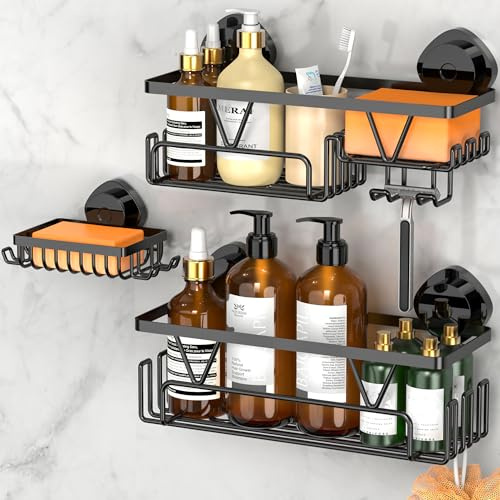Kegii Estantería Baño Ventosas - 3 Piezas Organizador Baño Ventosa Negro Estante Ducha sin Taladro Acero Inoxidable