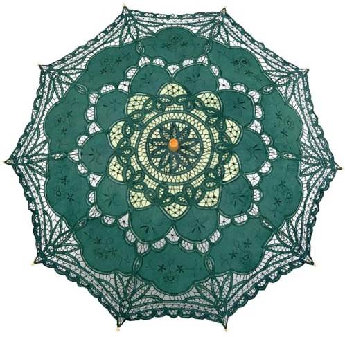 SQOIKOS Spitzenschirm mit Spitze, Vintage-Stil, Hochzeit, Brautschmuck, Spitzenschirm für Dekoration, Foto, Teeparty, 81,3 cm, Erwachsenengröße (Dunkelgrün)