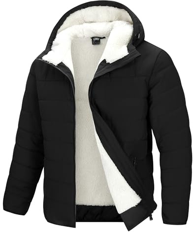 33,000ft Herren Fleecejacke Leichte Skijacke Warme Steppjacke mit Kapuze | Wasserabweisend, Winddicht Übergangsjacke, Fleece gefütterte Freizeit Jacke, Wanderjacke Winterjacke für Männer