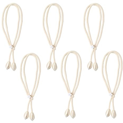 Culinavog 6 Piezas Alzapaños de Cortina, Triangulares con Borlas de Poliéster con Detalles Florales Decorativos, Ajustables Recoge Cortinas para Tiebacks de Cortina para Cortinas Hotel y Hogar(Beige)