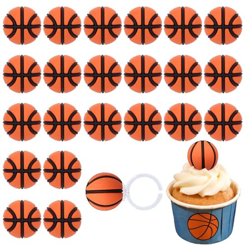 BOXOB 24stk 3D-Basketball-Ringe Cupcake-Topper, Basketball-Cupcake-Dekoration Donut-Deko Sportball-Themen Offene Partyringe für Kinder Jungen Sportspiel-Geschenke Geburtstagsfeierbedarf